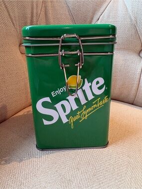 Sprite Metal Storage Tin Canister w/ Clamp Lid – Retro Green Soda Container